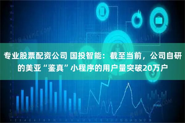 专业股票配资公司 国投智能：截至当前，公司自研的美亚“鉴真”小程序的用户量突破20万户